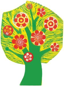 Tree in blossom digital print from original woodcut print