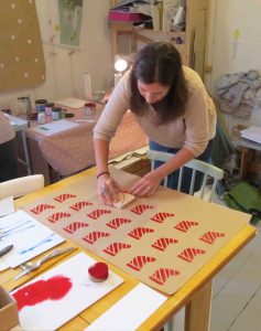 lady printing wrapping paper