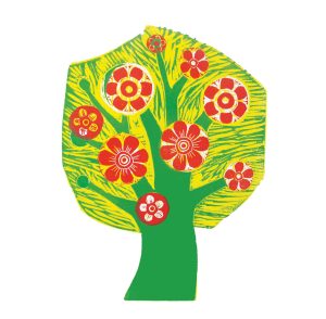 Tree in Blossom digital print from original colourful wood cut print