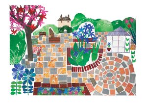 collage of printed papers depicting the walled garden in hillsborough park sheffield