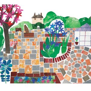 collage of printed papers depicting the walled garden in hillsborough park sheffield