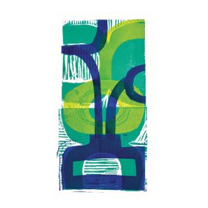 Greens & Blues abstract print from an original wood, linocut and stamp print.