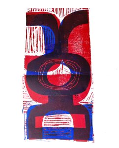 Red and blue abstract print