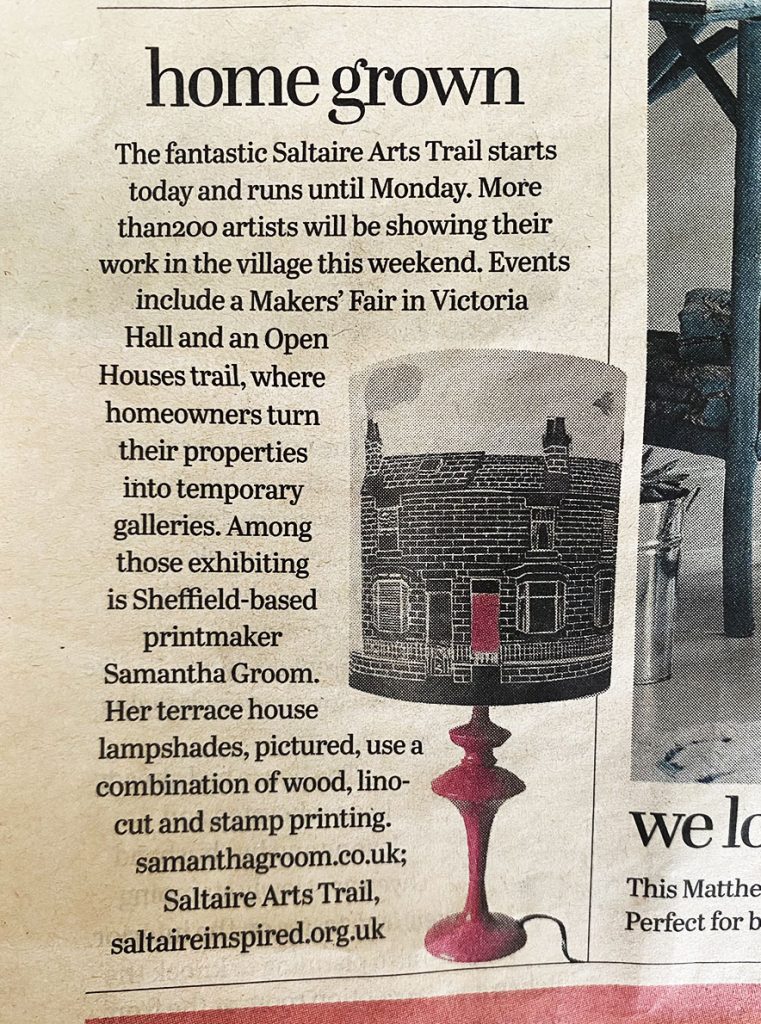 Yorkshire Post Home and Garden feature about Sam Groom's terraced house lampshades. May 28th 2016