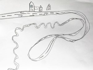 A drawing of the main road through Woodseats and Abbey Lane drawn by a KS2 child