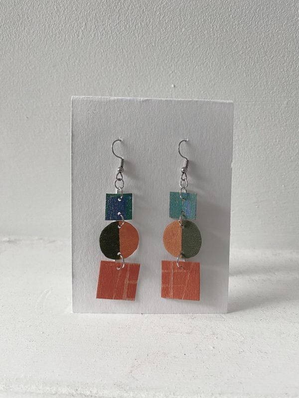 Earrings made from recycled lampshade materials