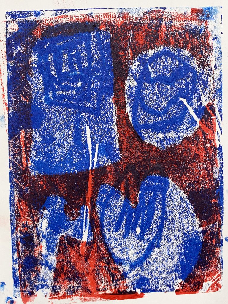 Red and blue monoprint
