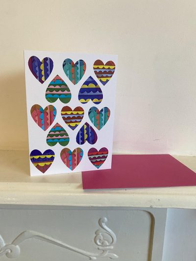Folk hearts card and envelope