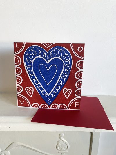 Red & Blue Love Heart card and envelope