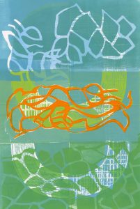 Leaves upon the wind - woodcut print