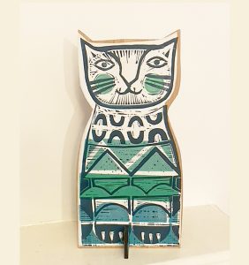 Clever Cat printed wooden ornament