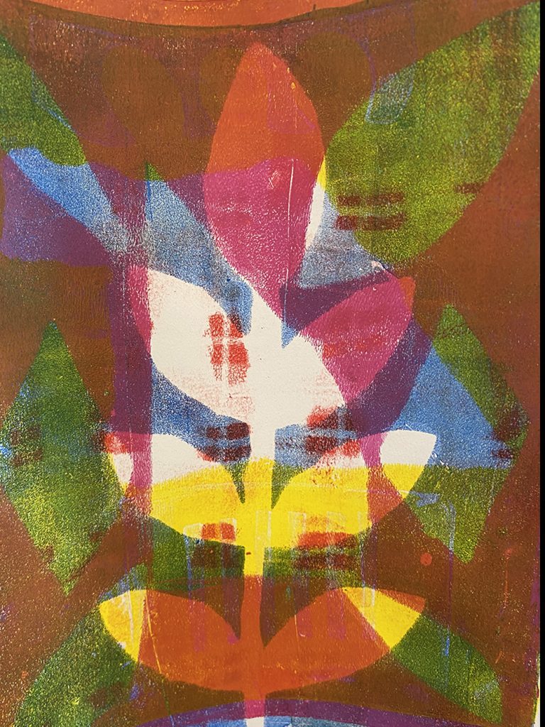 gelli printed plant in multi colours