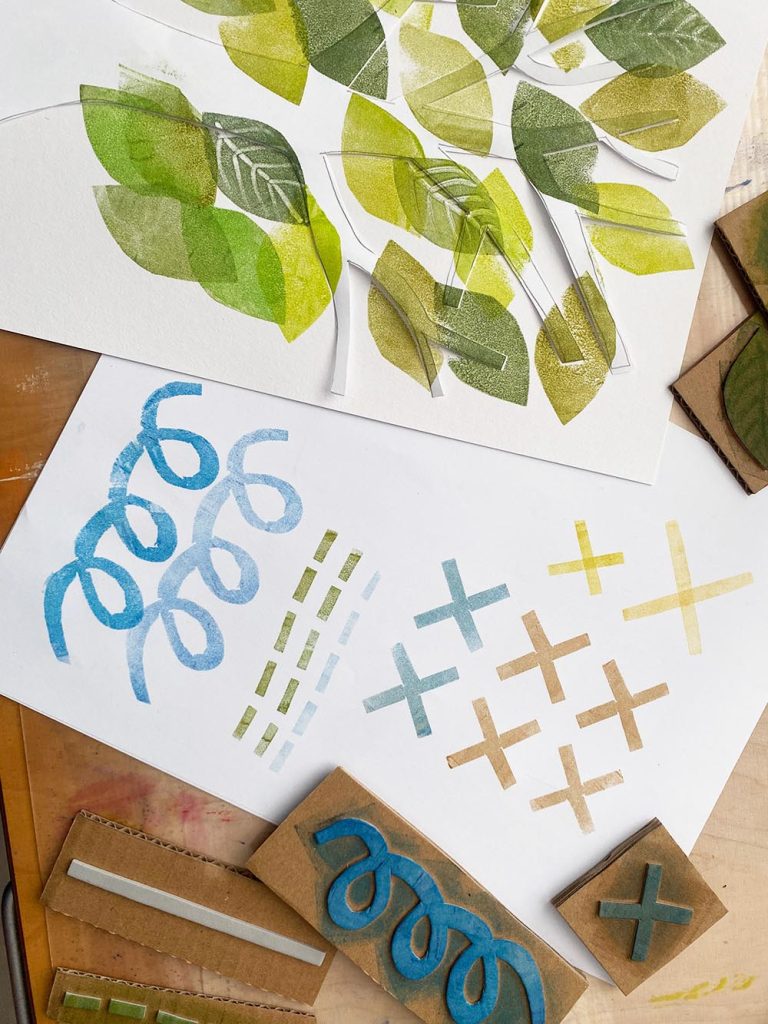 leaves stamp printing