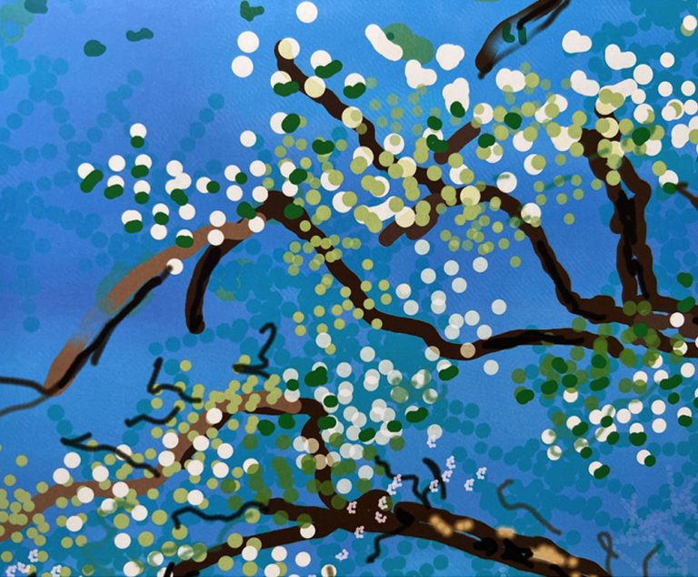 Detail of a David Hockney ipad painting, No 125, 19th March 2020